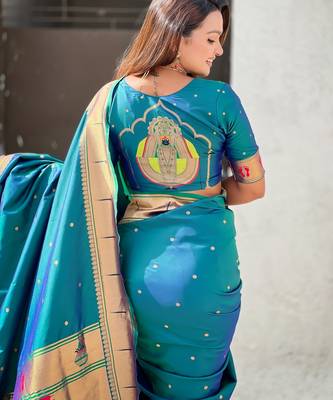 sky blue soft silk blend woven paithani cultural rich saree 5