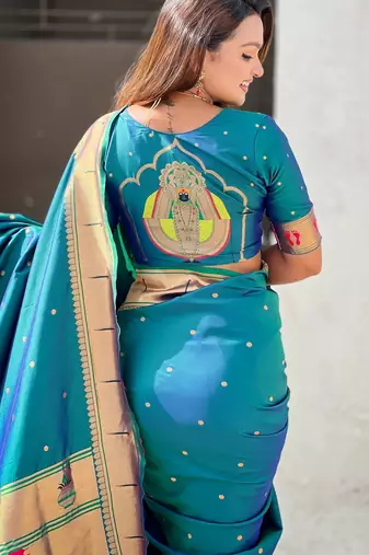 sky blue soft silk blend woven paithani cultural rich saree