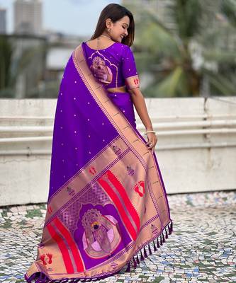 purple soft silk blend woven paithani cultural rich saree 2