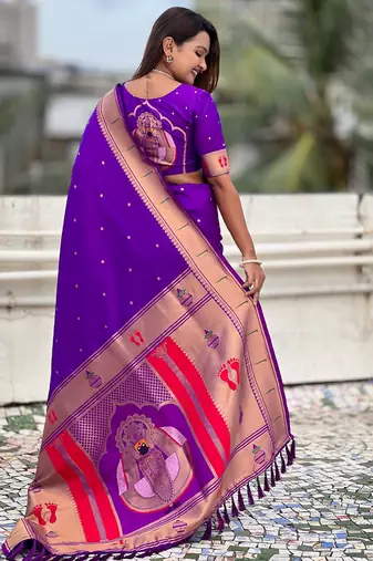 purple soft silk blend woven paithani cultural rich saree
