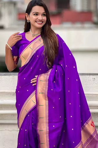 purple soft silk blend woven paithani cultural rich saree