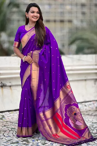 purple soft silk blend woven paithani cultural rich saree