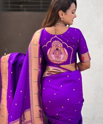 purple soft silk blend woven paithani cultural rich saree 5