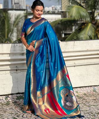 rama soft silk blend woven paithani cultural rich saree 4