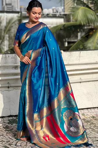 rama soft silk blend woven paithani cultural rich saree