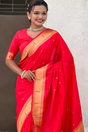 red soft silk blend woven paithani cultural rich saree