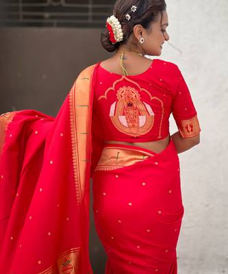 red soft silk blend woven paithani cultural rich saree 5