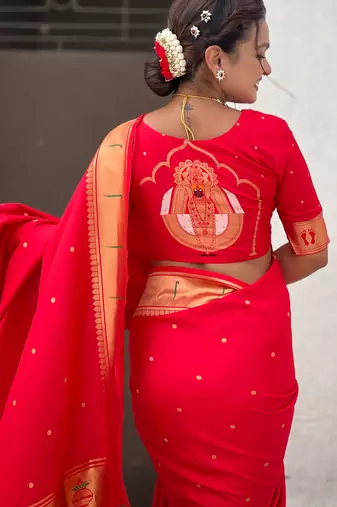red soft silk blend woven paithani cultural rich saree