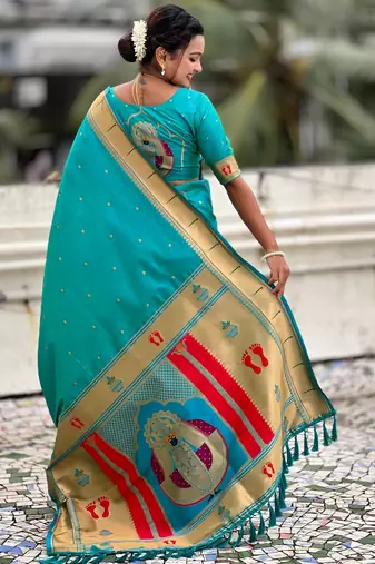 sea green soft silk blend woven paithani cultural rich saree