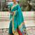 sea green color soft silk blend fabric  woven paithani designer cultural rich saree