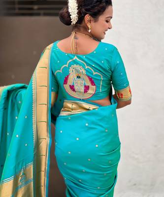 sea green soft silk blend woven paithani cultural rich saree 5