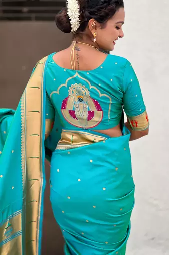 sea green soft silk blend woven paithani cultural rich saree