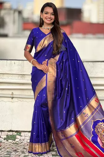 violet color soft silk blend fabric  woven paithani designer cultural rich saree