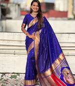 violet color soft silk blend fabric  woven paithani designer cultural rich saree