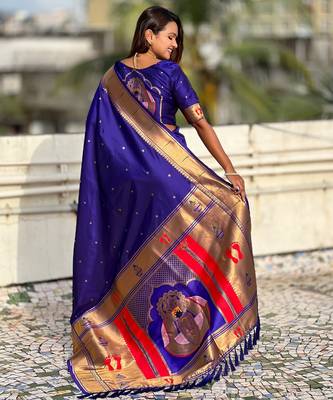 violet soft silk blend woven paithani cultural rich saree 2