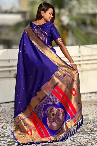 violet soft silk blend woven paithani cultural rich saree