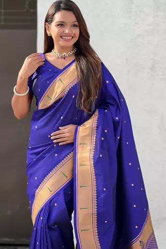 violet soft silk blend woven paithani cultural rich saree