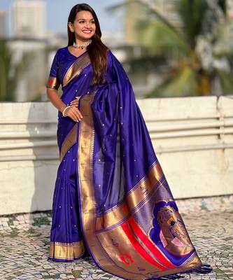 violet soft silk blend woven paithani cultural rich saree 4