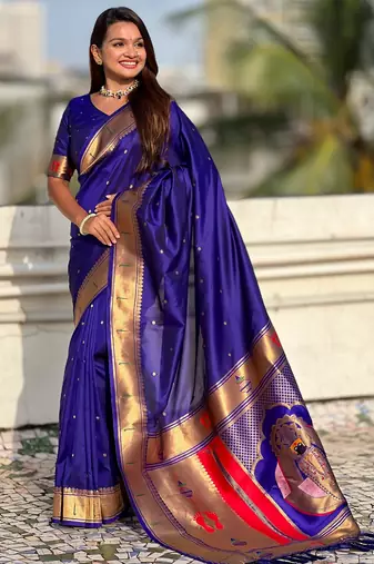violet soft silk blend woven paithani cultural rich saree
