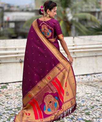 wine soft silk blend woven paithani cultural rich saree 2