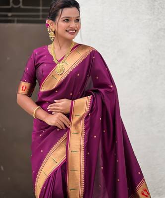 wine soft silk blend woven paithani cultural rich saree 3