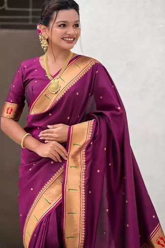 wine soft silk blend woven paithani cultural rich saree