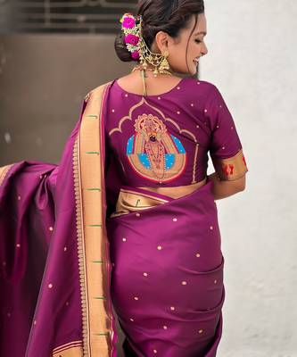 wine soft silk blend woven paithani cultural rich saree 5