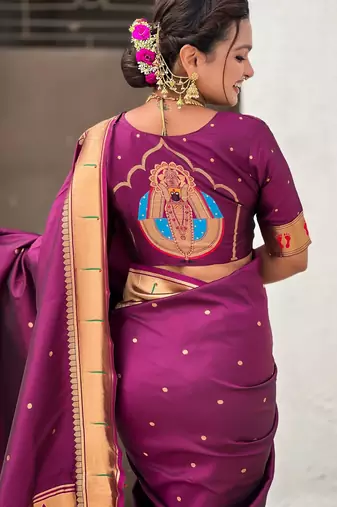 wine soft silk blend woven paithani cultural rich saree