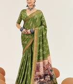 green color cotton art silk fabric designer digital printed saree