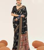 black color cotton art silk fabric designer digital printed saree