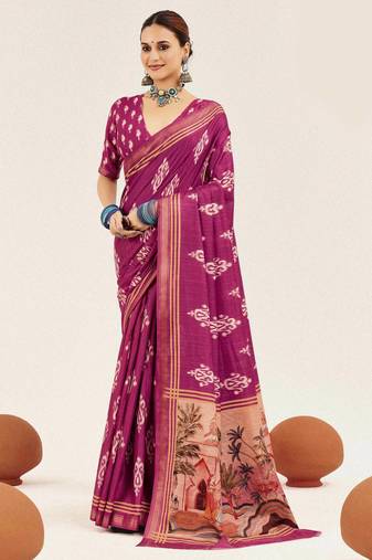 pink color cotton art silk fabric designer digital printed saree