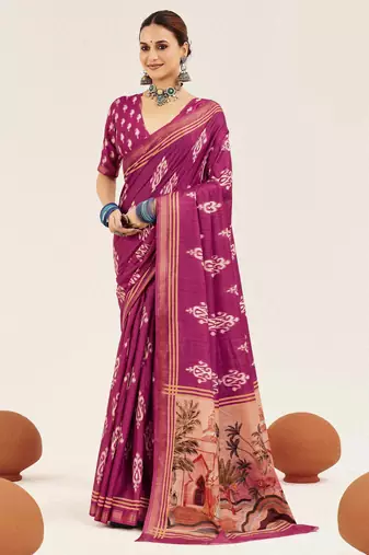 pink color cotton art silk fabric designer digital printed saree
