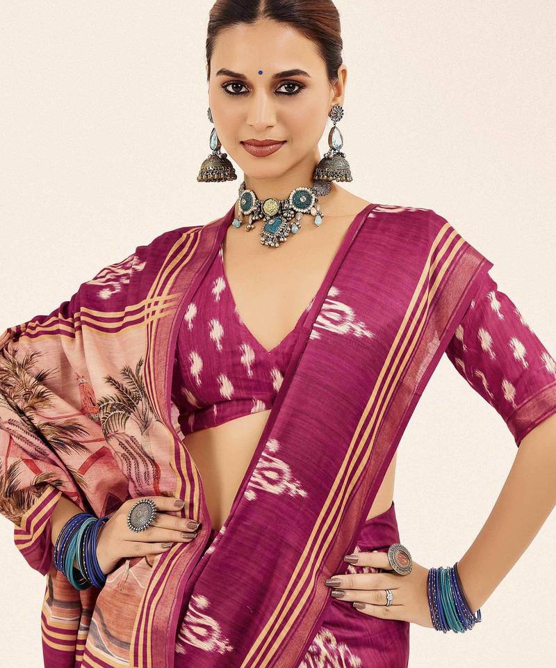 pink color cotton art silk fabric designer digital printed saree