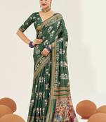green color cotton art silk fabric designer digital printed saree