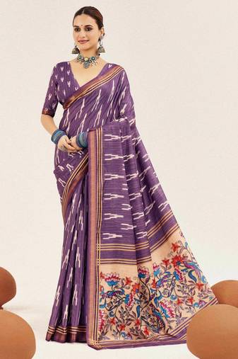 lavender color cotton art silk fabric designer digital printed saree