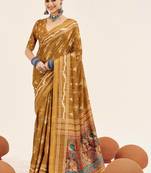 mustard color cotton art silk fabric designer digital printed saree