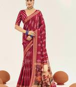 magenta color cotton art silk fabric designer digital printed saree