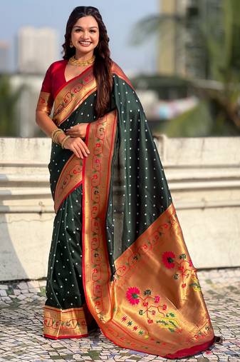 green color beautiful soft silk blend woven designer partywear saree