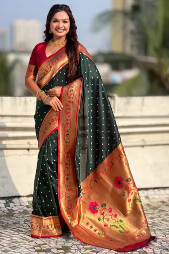 green color beautiful soft silk blend woven designer partywear saree