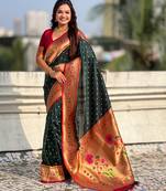 green color beautiful soft silk blend woven designer partywear saree