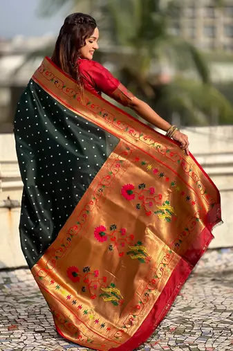 green soft silk blend woven partywear saree