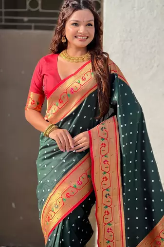 green soft silk blend woven partywear saree