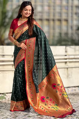 green soft silk blend woven partywear saree