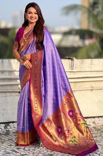 lavender color beautiful soft silk blend woven designer partywear saree