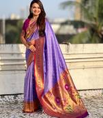 lavender color beautiful soft silk blend woven designer partywear saree