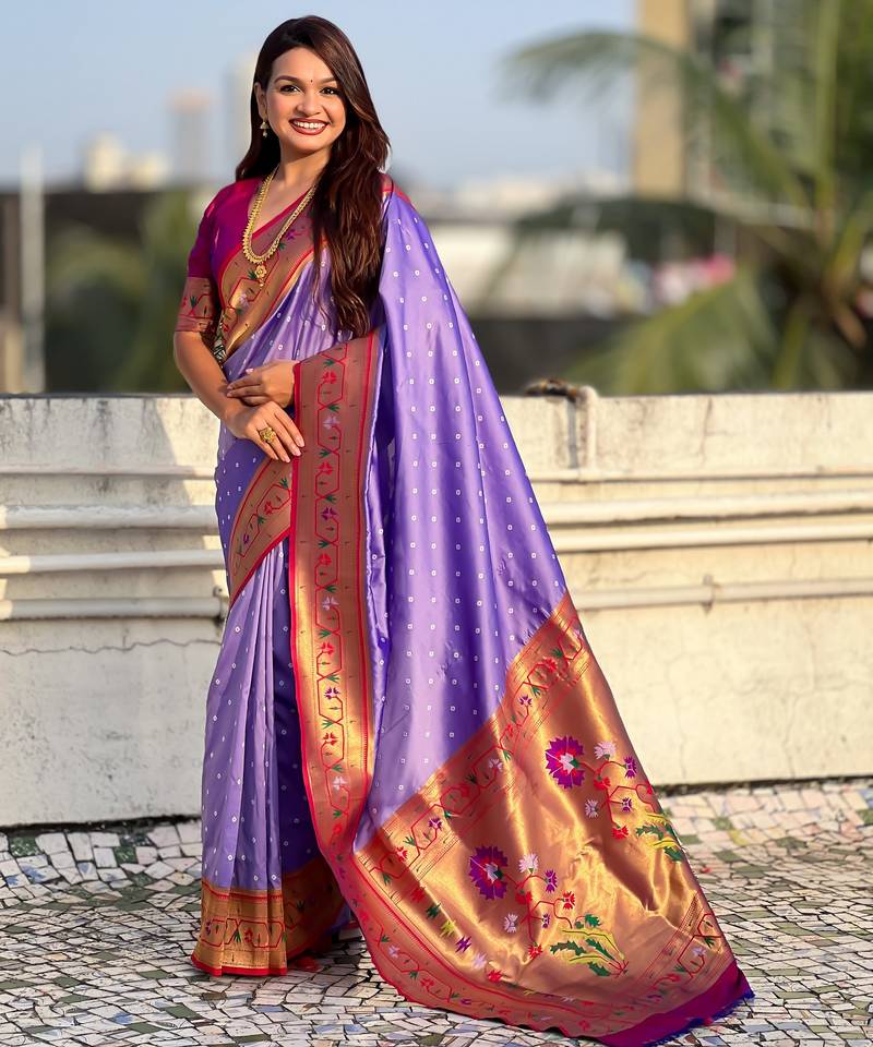 lavender color beautiful soft silk blend woven designer partywear saree