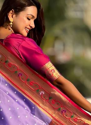 lavender soft silk blend woven partywear saree 2