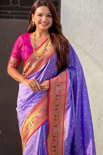 lavender soft silk blend woven partywear saree