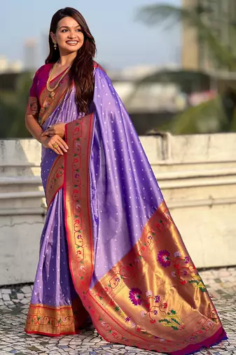 lavender soft silk blend woven partywear saree