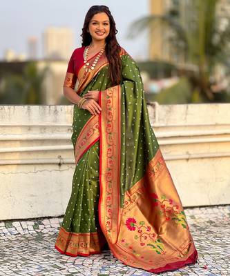 mahendi soft silk blend woven partywear saree 1